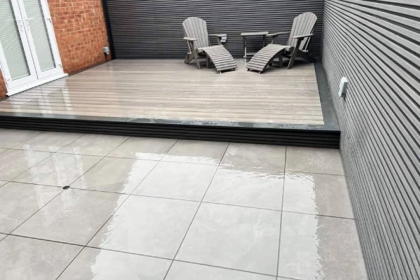 Back yard deck and tile paving installation