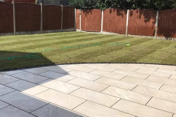 Lawn mowed and clean patio