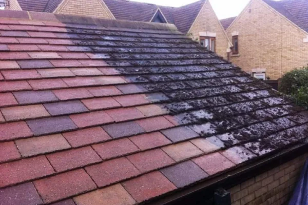 Roof powerwashed half way